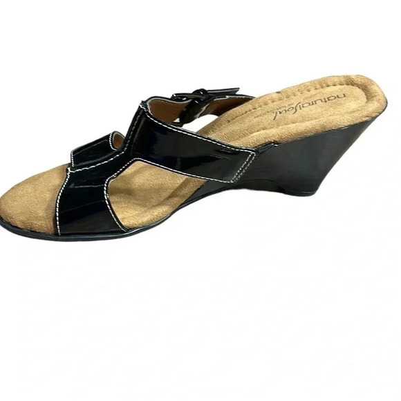 NATURALIZER shoes,woman size 9.5M. Sandals,Black patent,wedge sandals,NEW,comfy - Picture 7 of 13